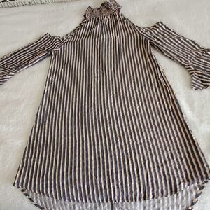 ❣️STAR STYLE stripe metallic cold shoulder dress